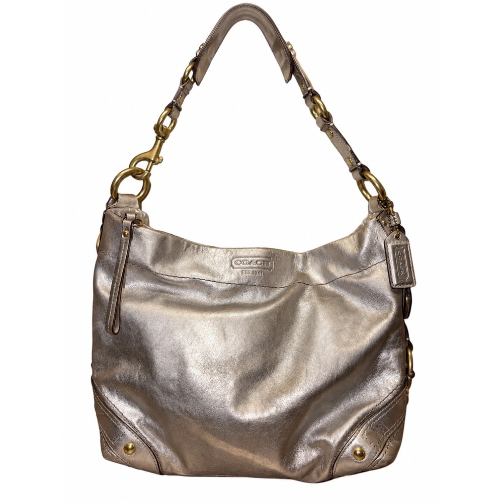 Coach Carly Metallic Gold Leather Hobo Bag Brass Hardware 11870
